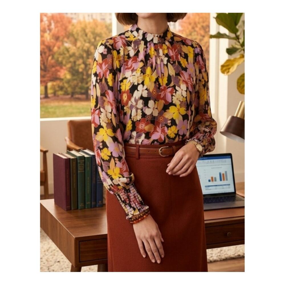 Who What Wear XL Floral Top Dark Academia Whimsigoth Office Siren Autumn Chic